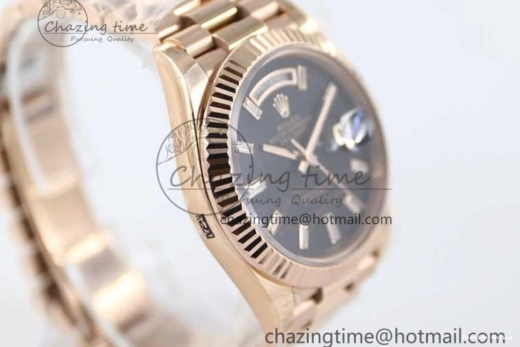 0419 Day Date 40mm RG 904L Steel TWF 1:1 Best Edition Black Crystal Dial on RG Bracelet A MoistureWicking 2349